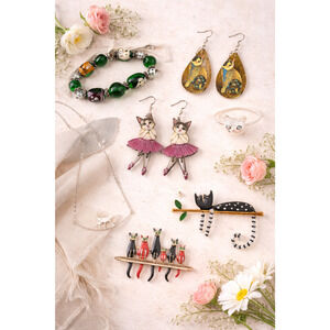 Cat Lover Jewelry Bundle 7 Pc Set Earrings Brooch Ring Bracelet Cute Kawaii Gift